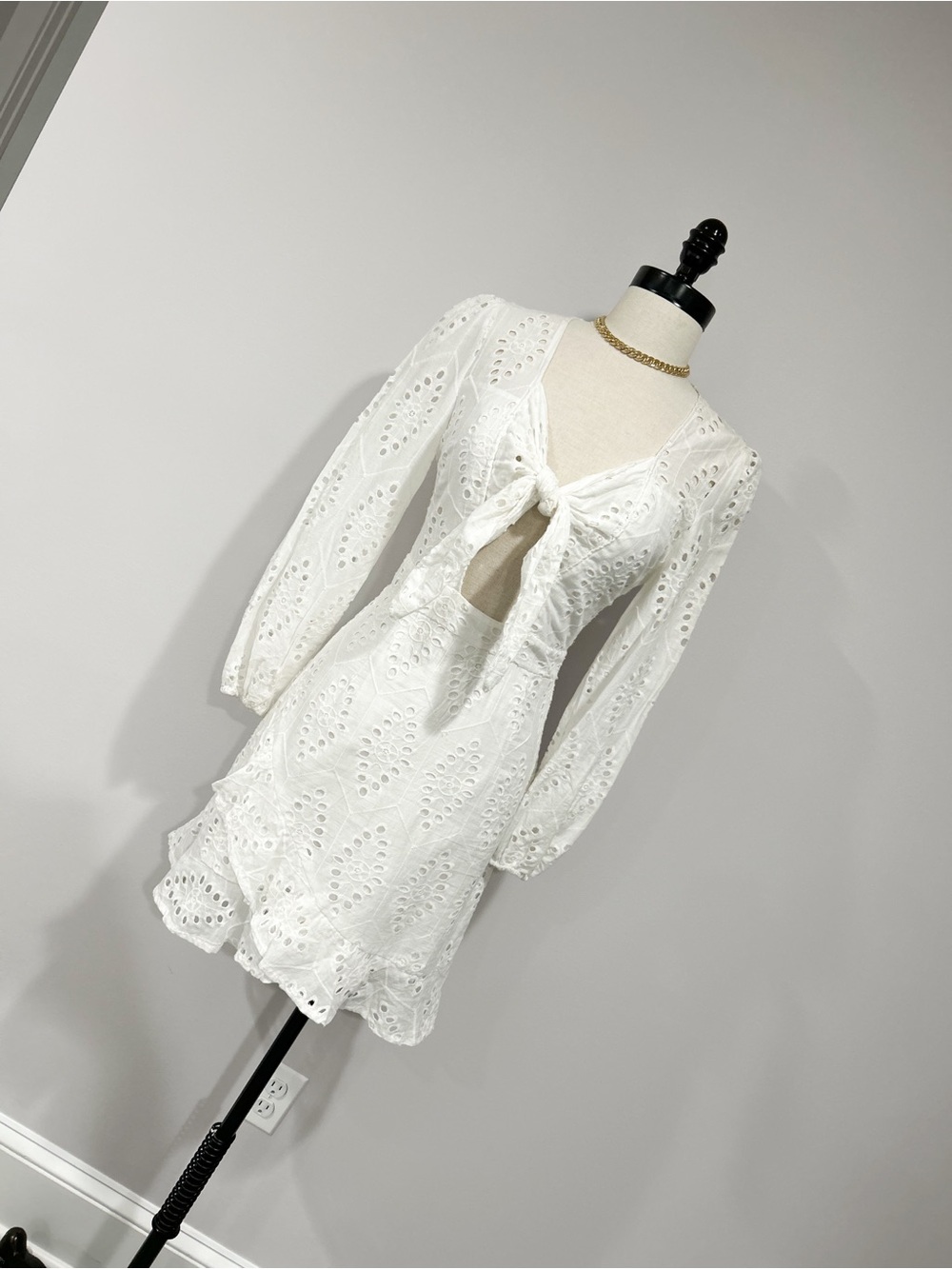 Simple White Eyelet Tie-Front Mini Dress